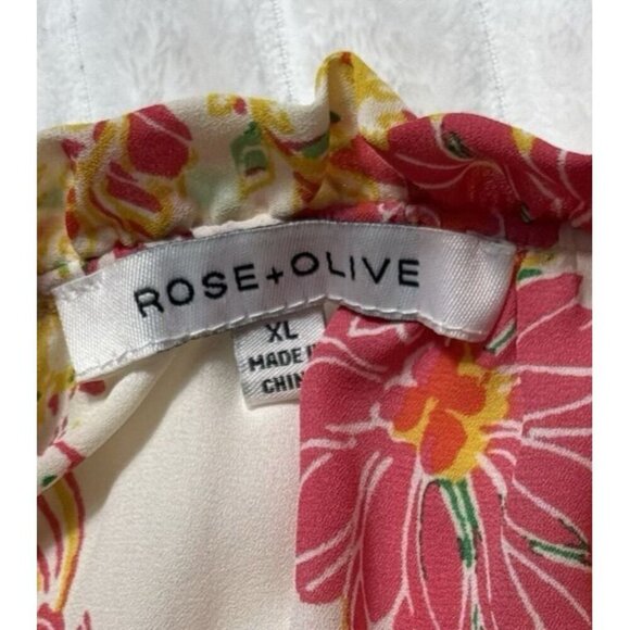 Rose + Olive Pink Yellow Lightweight Floral Sleeveless Tank Blouse, SZ XL - Picture 3 of 7